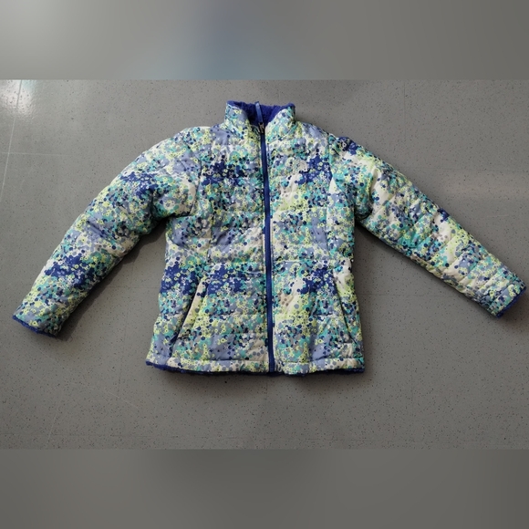 The North Face Reversible Jacket Multicolor Floral/Cobalt Blue Fleece Girls - Picture 3 of 16
